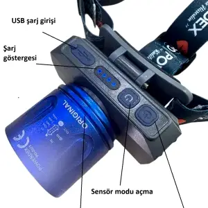 Powerdex PD-2072 15W Sensörlü Şarjlı ve Zoomlu Kafa Lambası